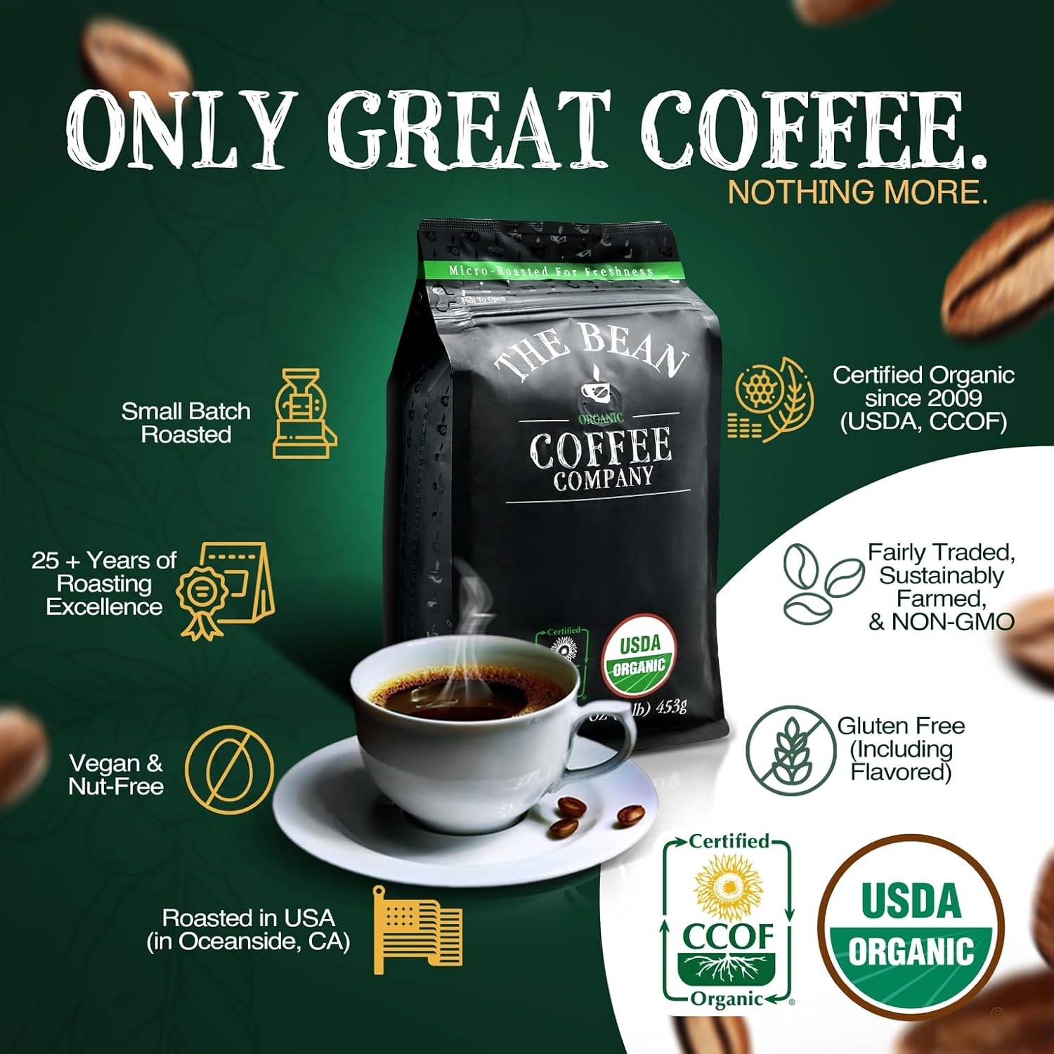 The Bean Organic Coffee Co. California Blend Medium Whole Bean Coffee