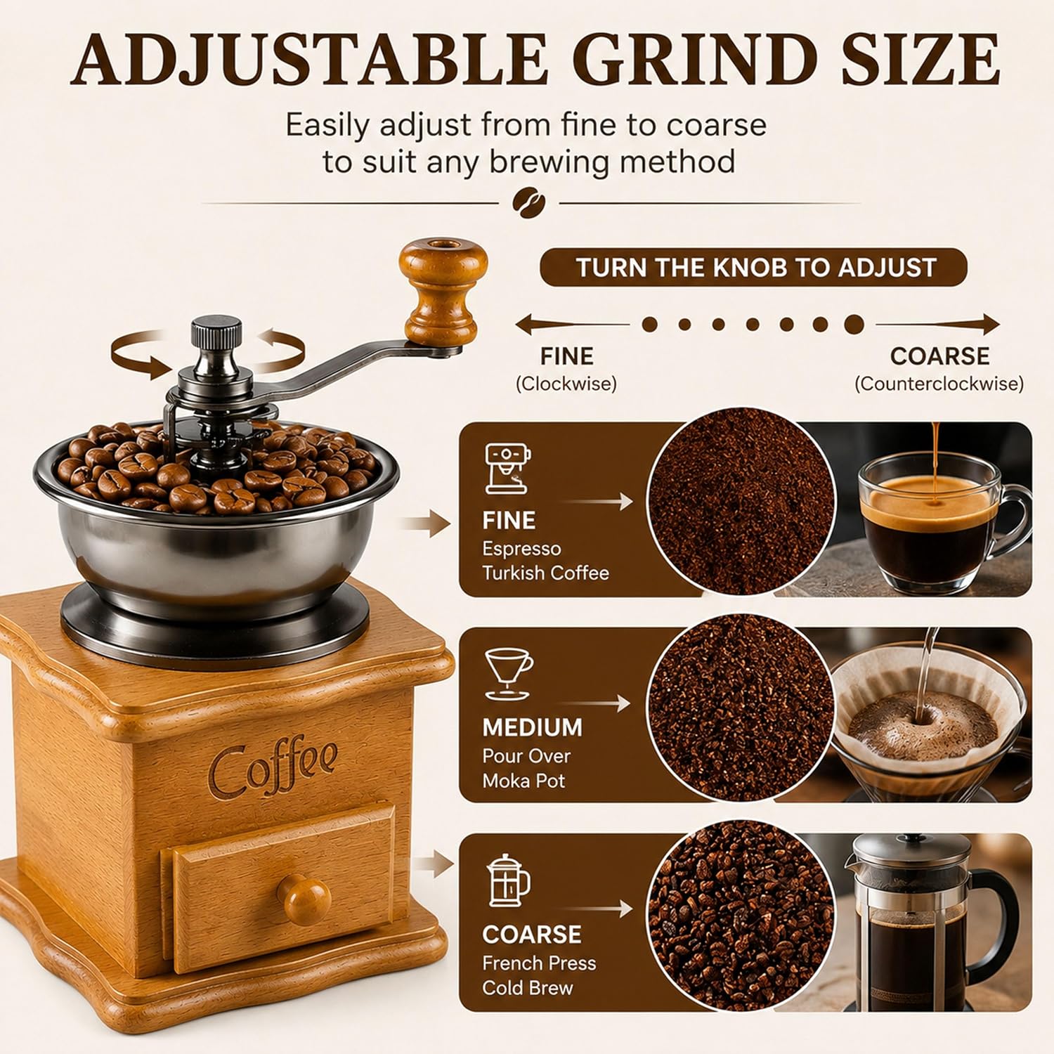 Vintage Wooden Manual Coffee Grinder