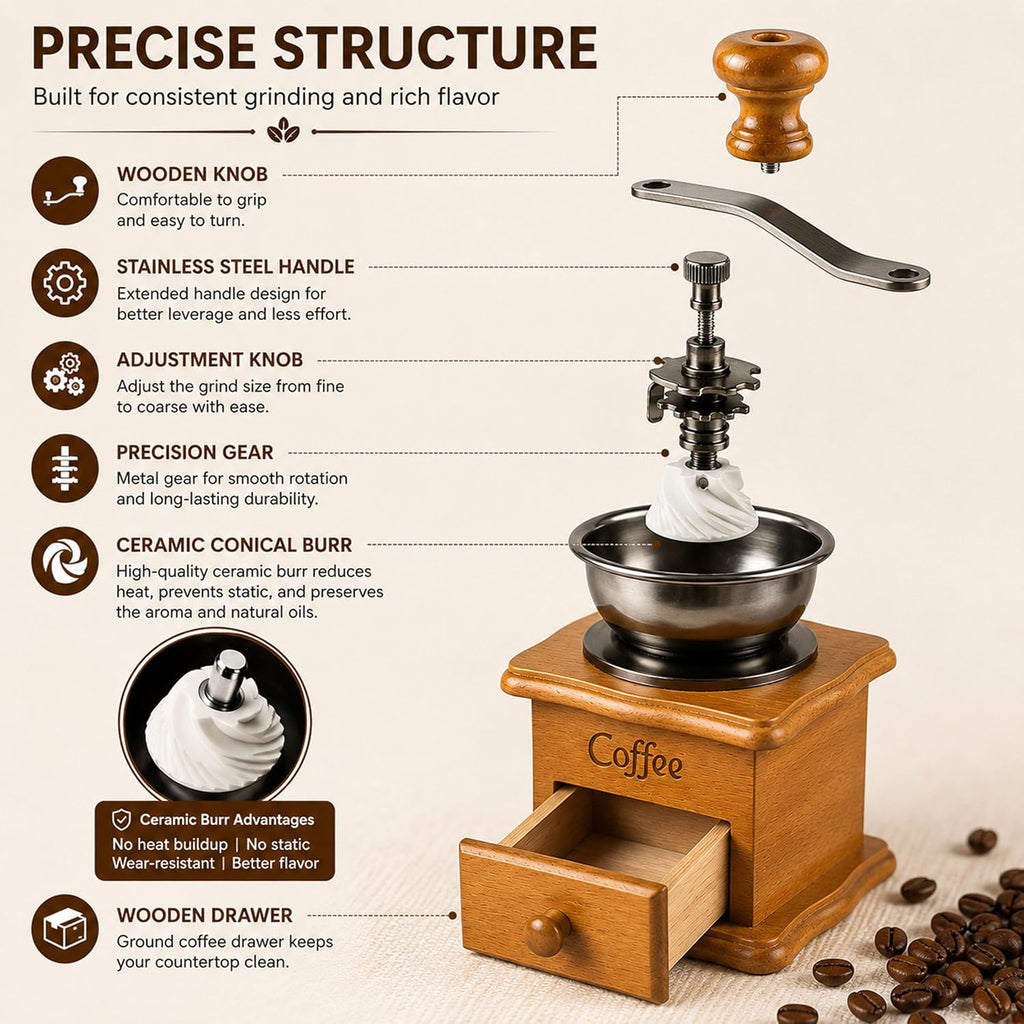 Vintage Wooden Manual Coffee Grinder