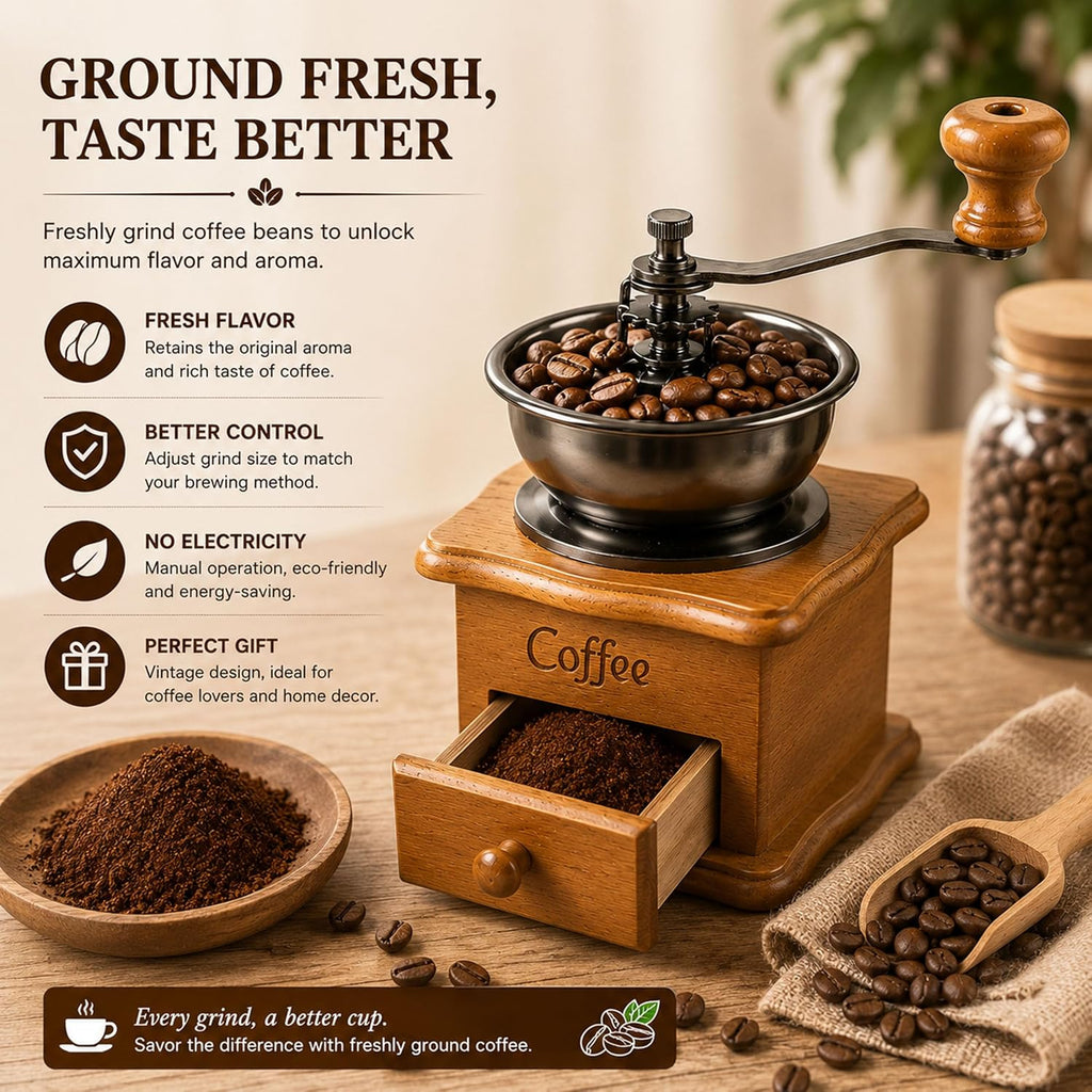 Vintage Wooden Manual Coffee Grinder