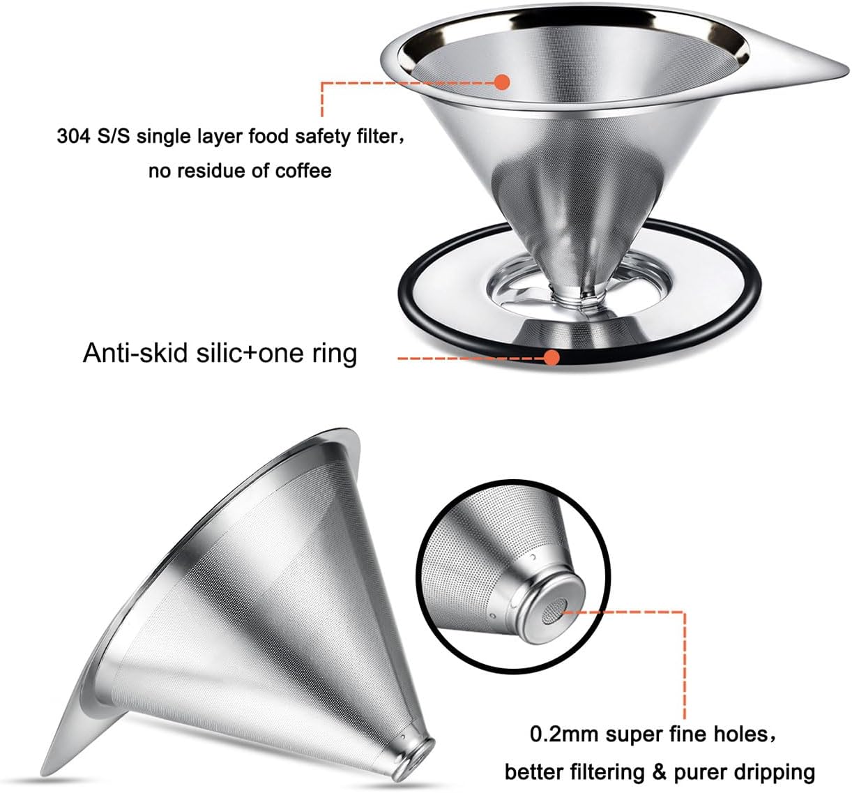 LHS Pour Over Coffee Dripper Stainless Steel Coffee Filter