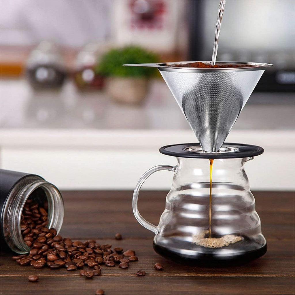 LHS Pour Over Coffee Dripper Stainless Steel Coffee Filter